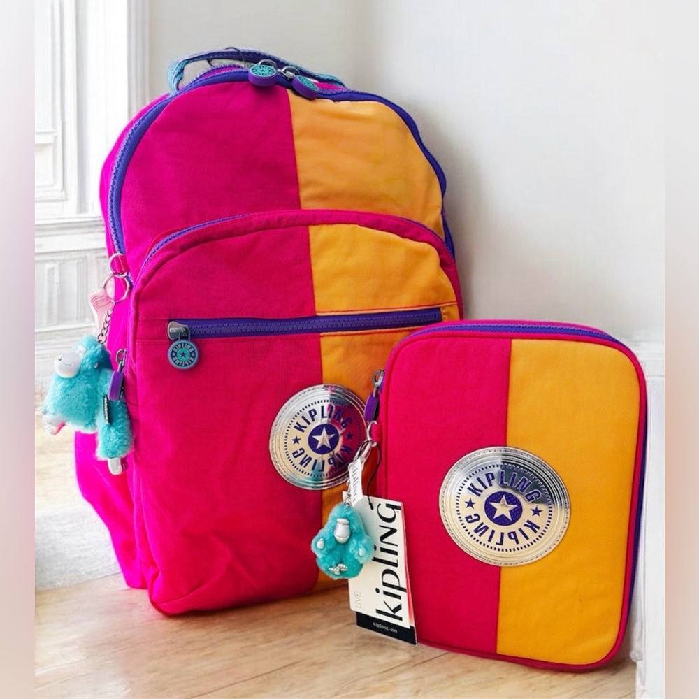 Kipling Seoul Large 15" Laptop Backpack & 100 Pencil Case Azalea Pink